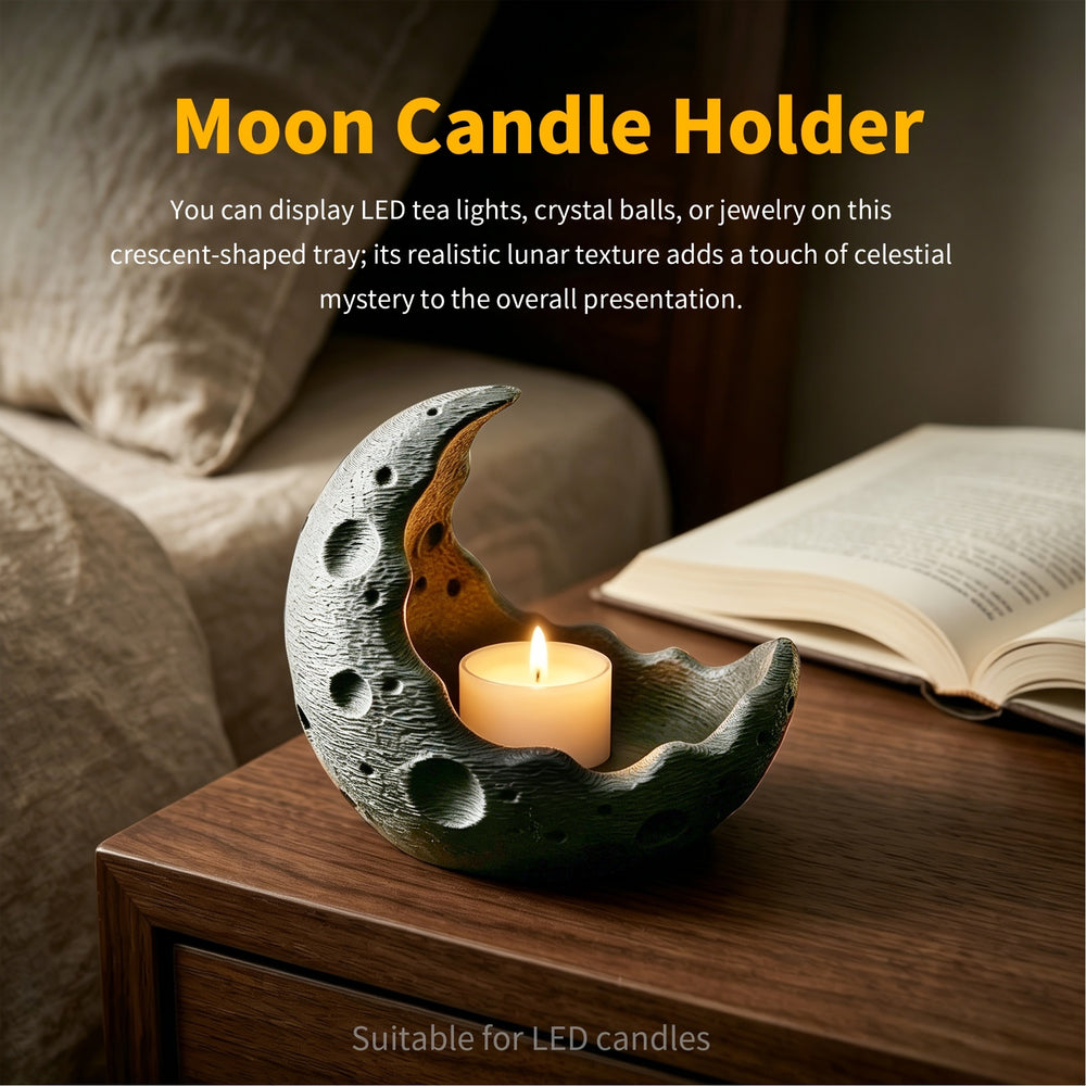Crescent Moon Candle Holder — Lunar Texture Tray