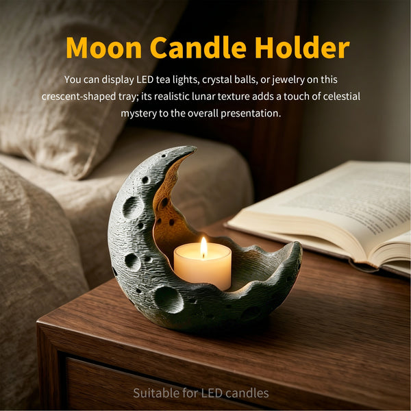 Crescent Moon Candle Holder — Lunar Texture Tray