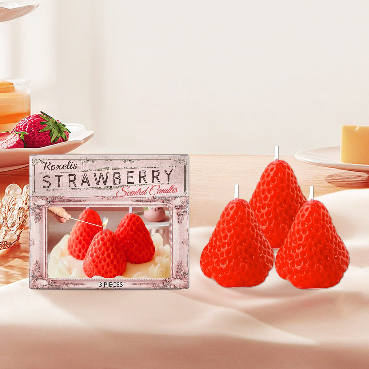 Scented Candle Gift Set — Strawberry Shaped, 3 Pieces