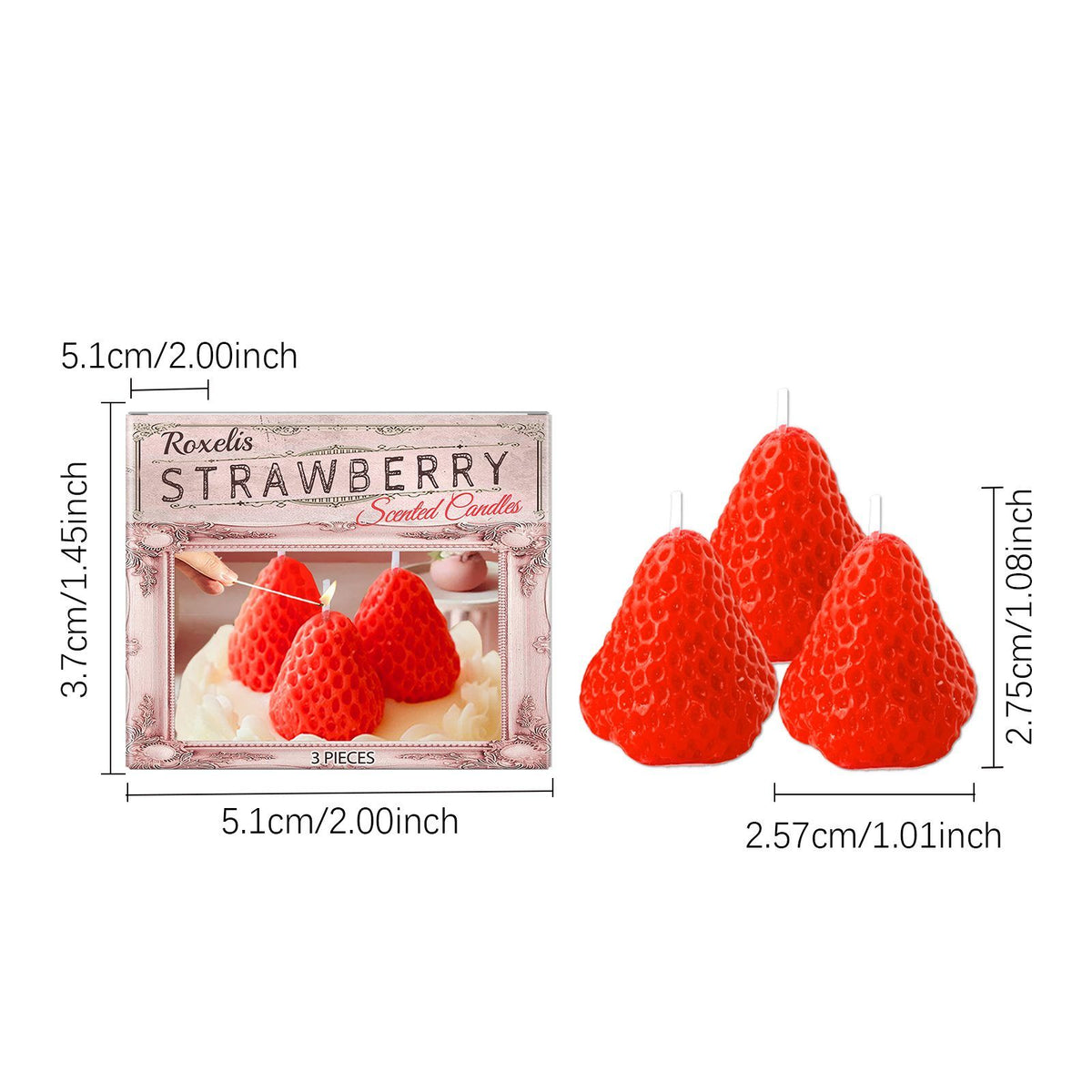 Scented Candle Gift Set — Strawberry Shaped, 3 Pieces